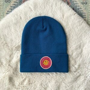 NEW Dutch Bros beanie happy face Y2K embroidered patch teal blue orange patch